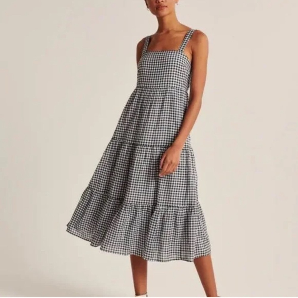 Abercrombie & Fitch Black and White Gingham Midi Dress